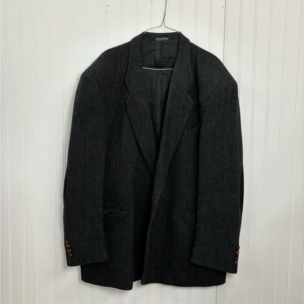 J.d. Christopher wool/lambs wool Elegant Gray double button Herringbone Blazer